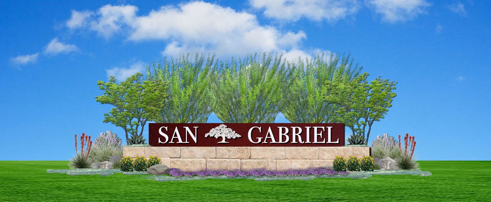 Rendering of the San Gabriel entry monument on a limestone base